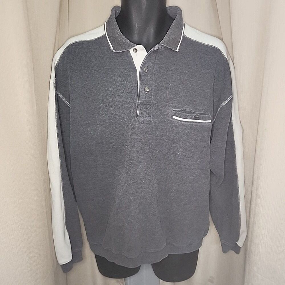 Sweatshirt Knightsbridge Collared Long Sleeve Men's Large Gray And White Vintage